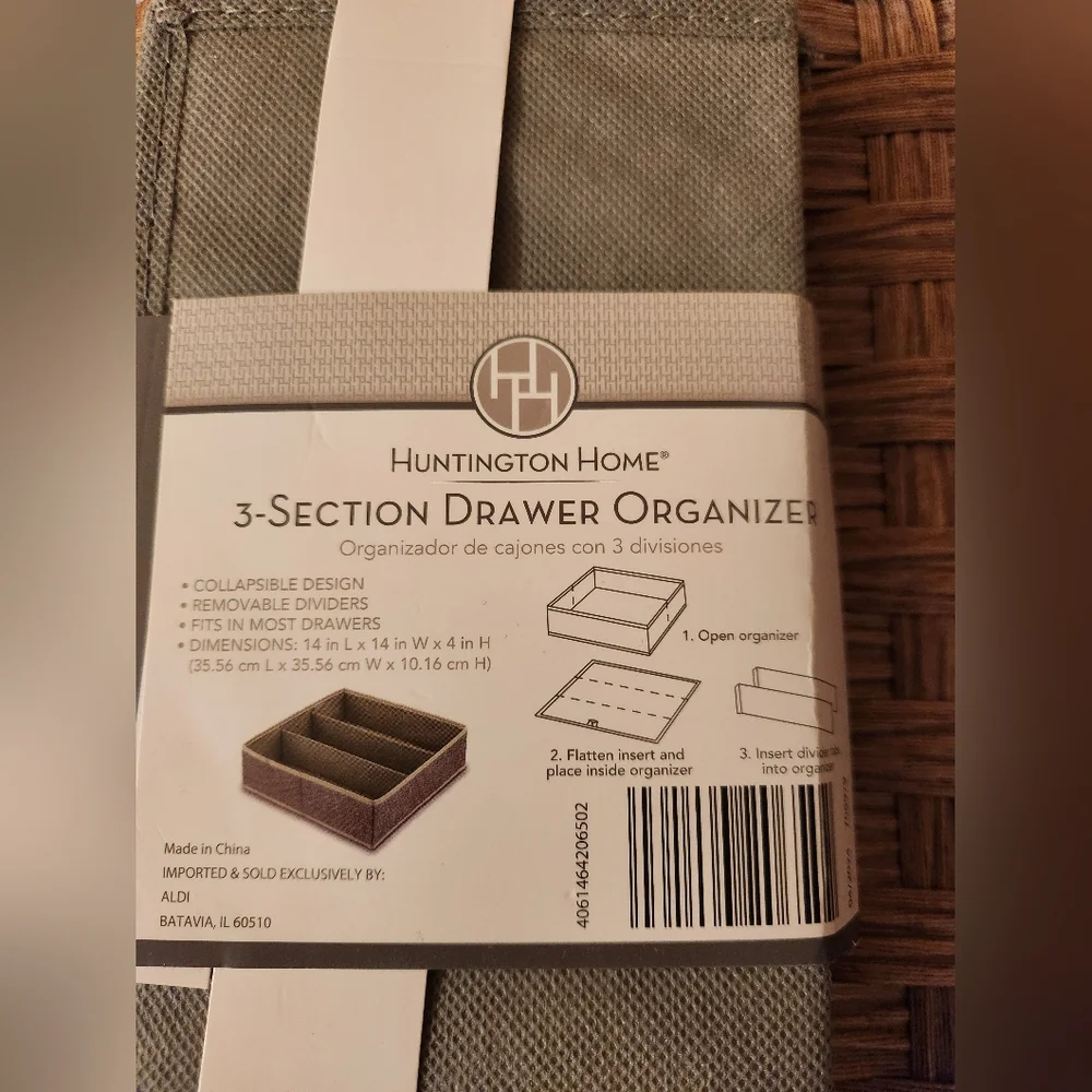 Huntington Home 3-Section Drawer Organizer - Gray